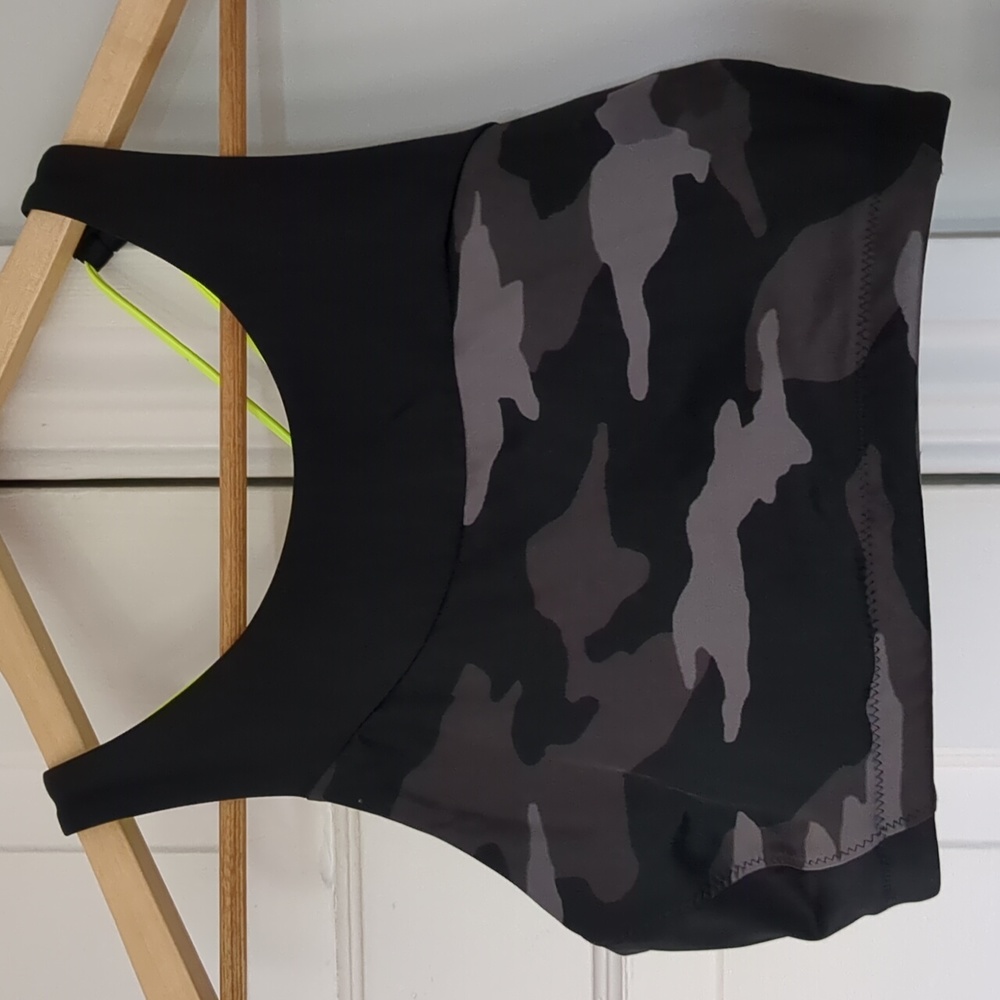 Athleta camouflage & neon racer-back bikini top